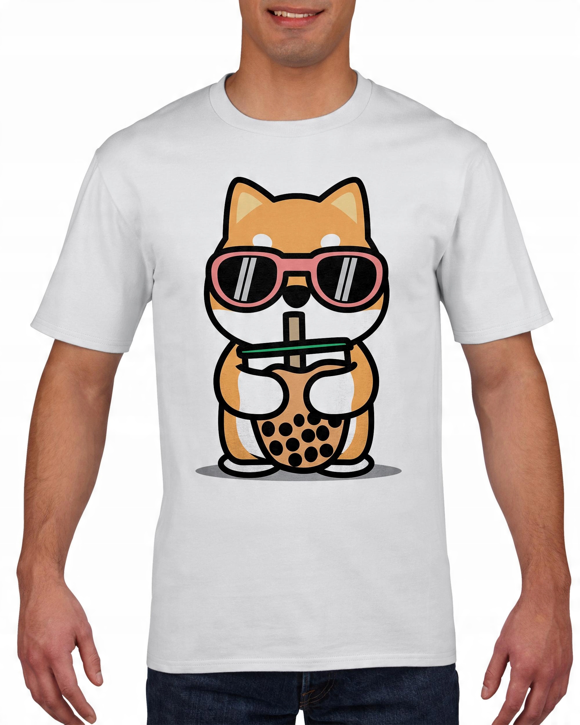 

Koszulka męska Pies shiba inu pijący bubble tea