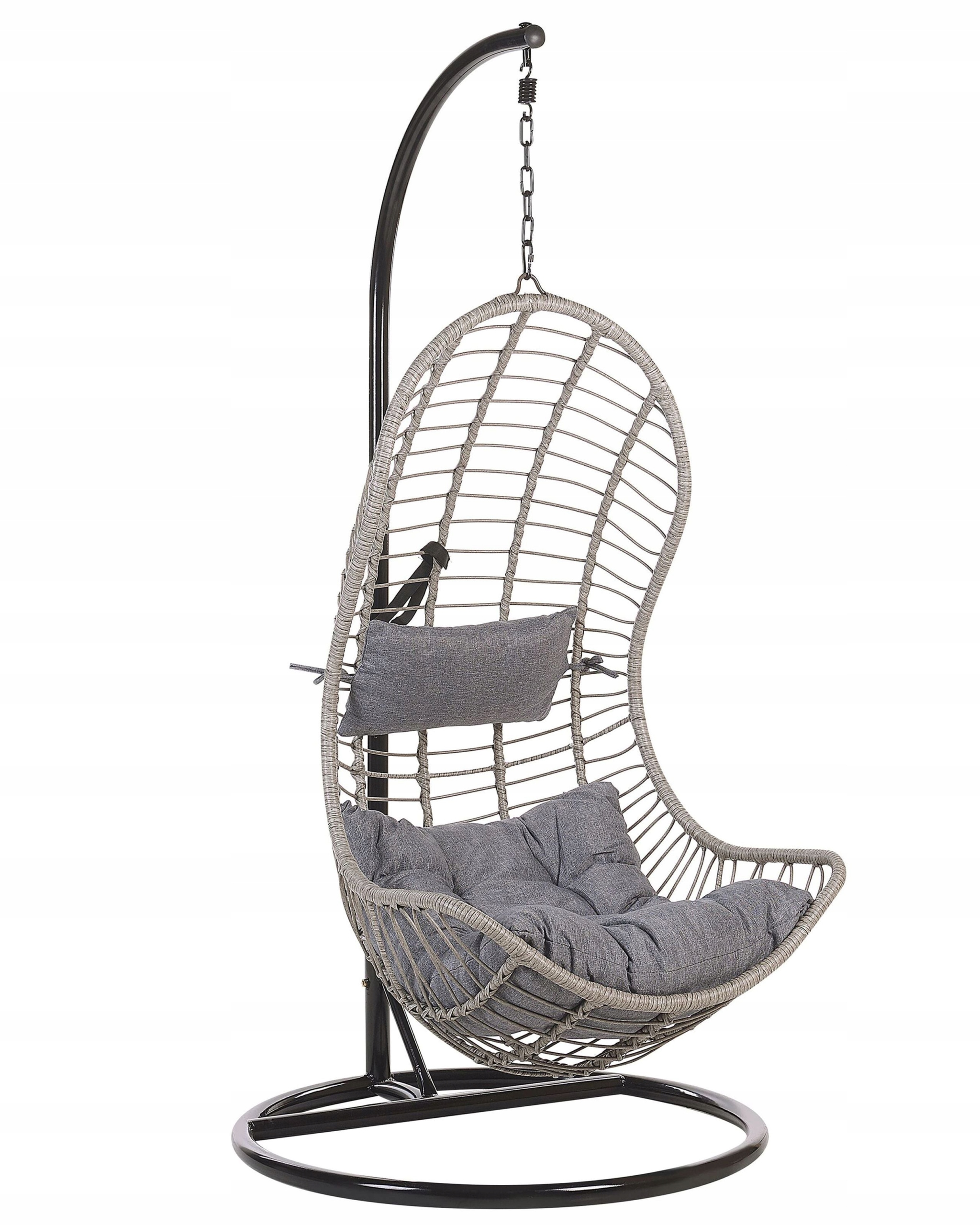 Fotel wiszący koszyk rattan stelaż szary