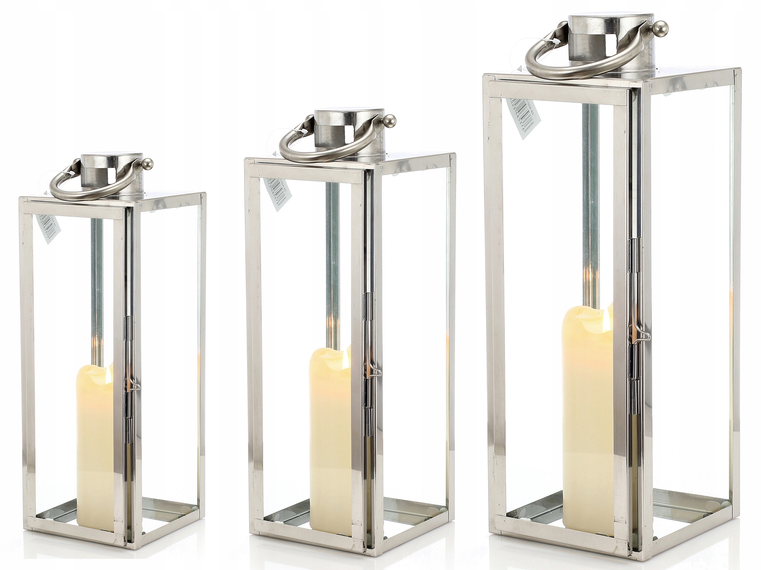 

Latarnie Duże Lampiony stal kpl 3 szt. 30 40 55 cm