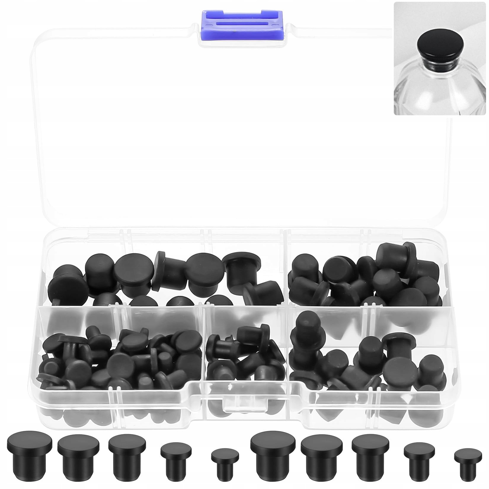100x Gumowe Silikonowe Zatyczki Zaślepki Korki (pełna Guma) Otwory 4-9,5 mm