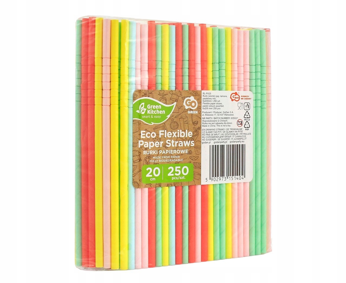 

Słomki Papierowe Rurki Łamane Pastelowe 250 szt.