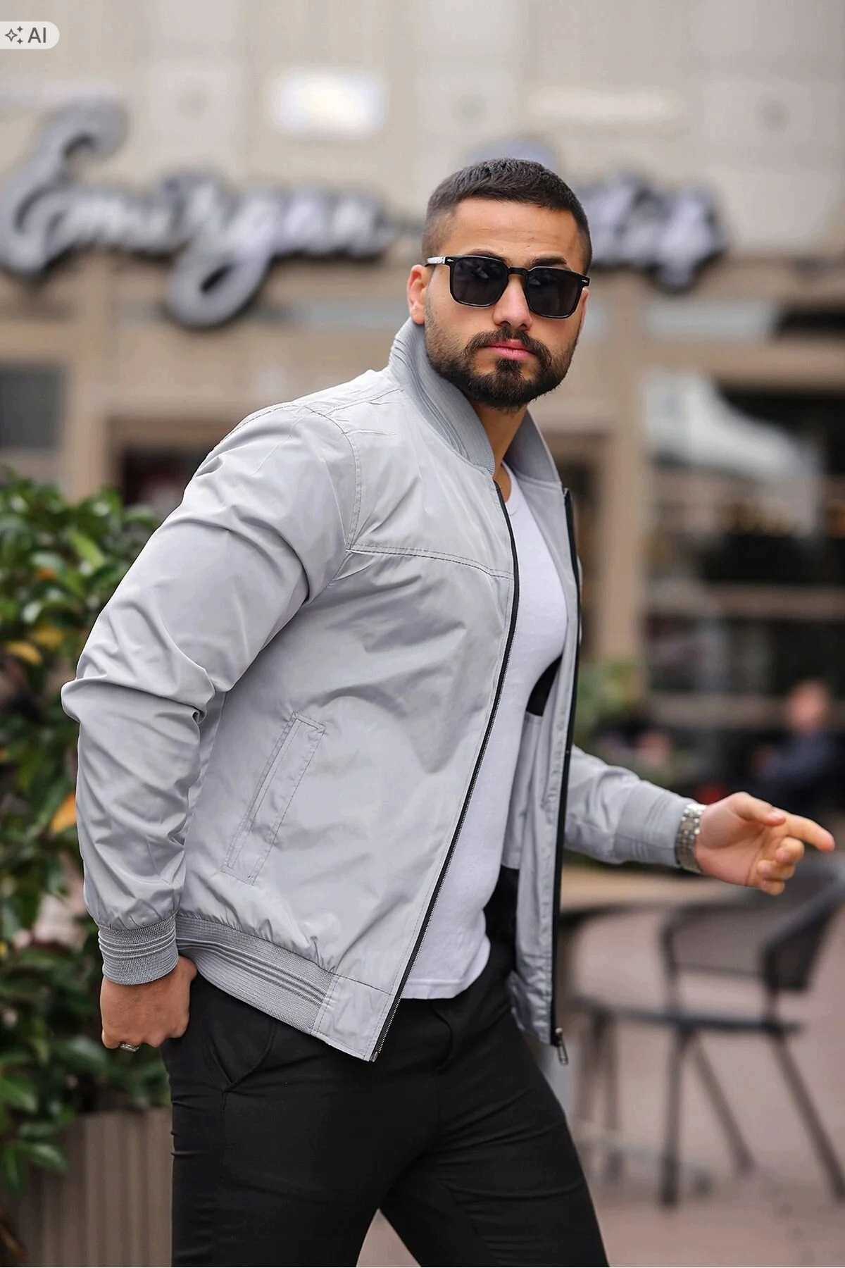Pánská Bunda Bomber Šedá Z Hladké Tkaniny XXL 5IA