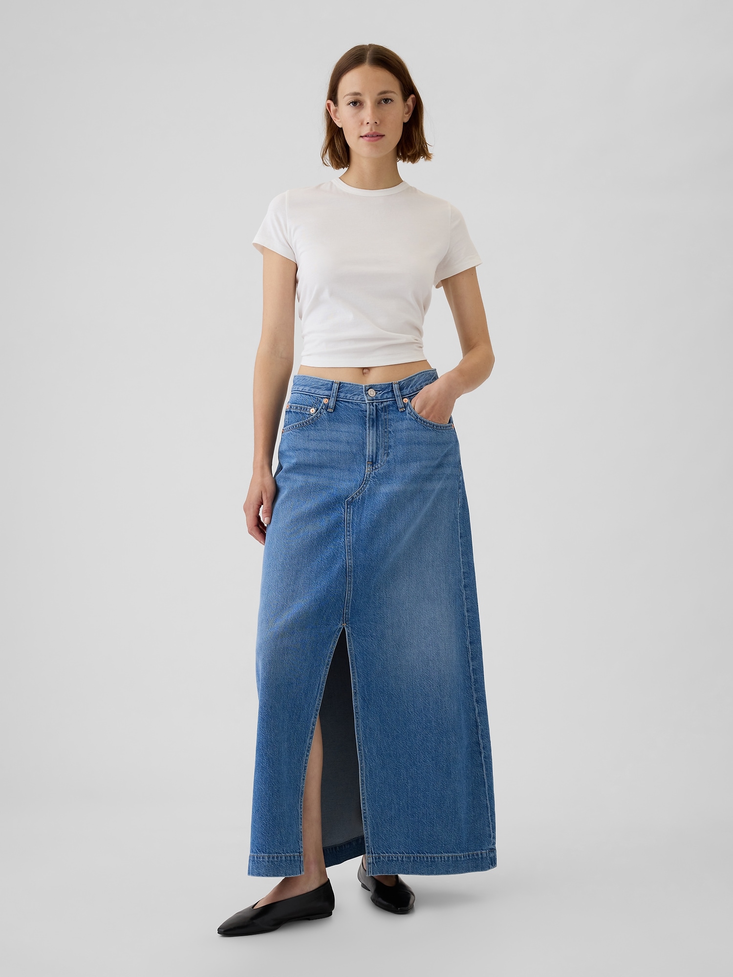 Gap Džínová maxi sukně UltraSoft modrá