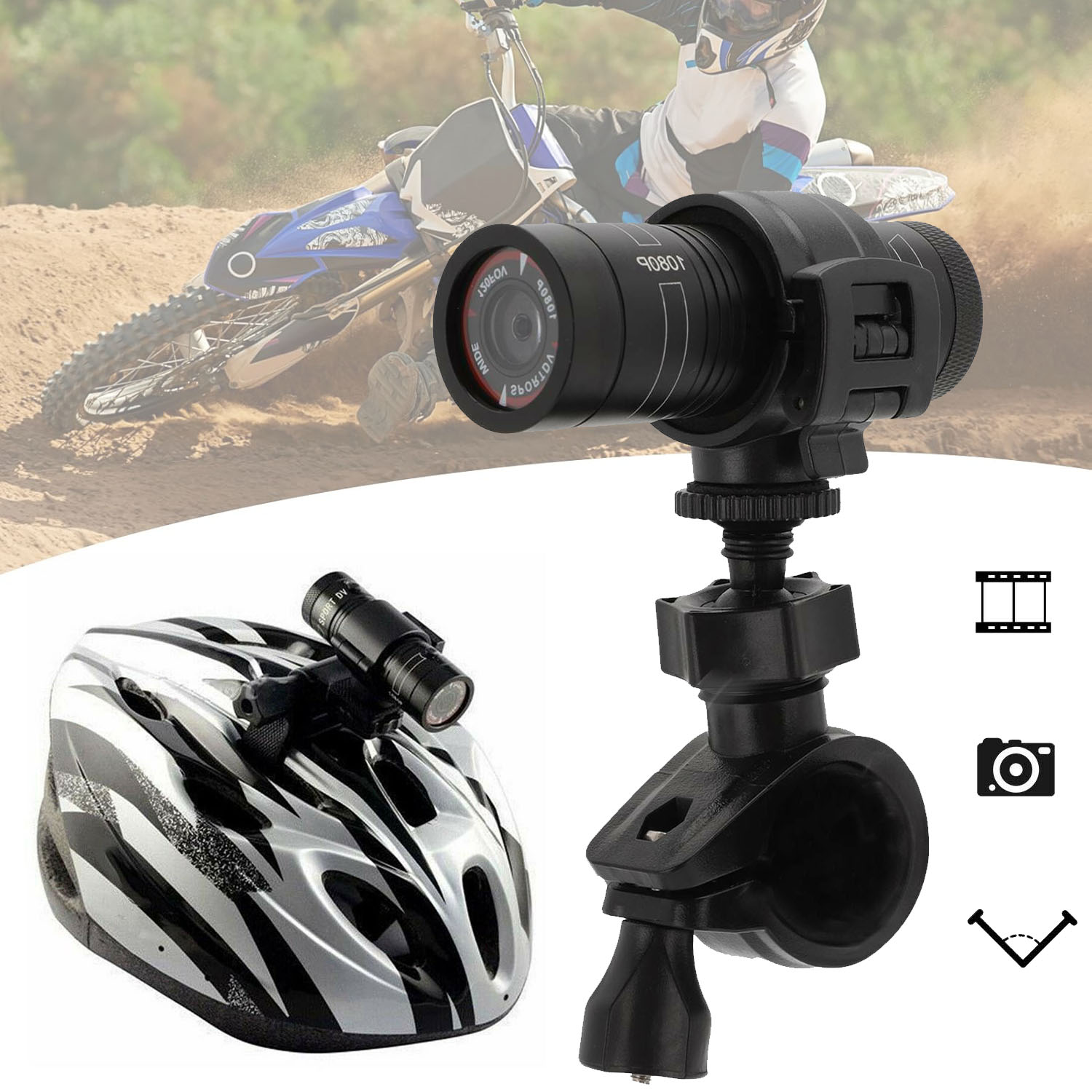 Kamery Na Kask, Kamera Sportowa 1080P Hd, Kamera Do Motocykla Rowerowego