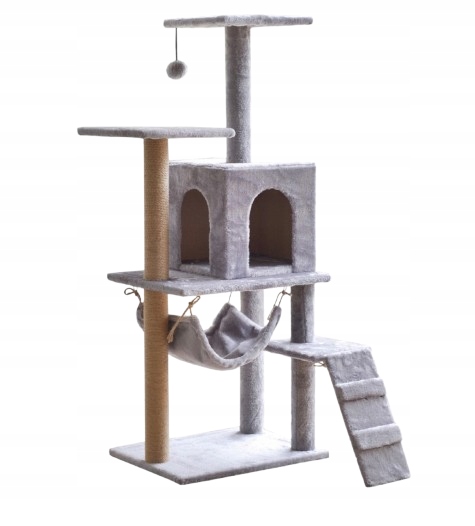 Levně Škrabadlo A Pelíšek Pro Kočky Šedé Světlé Vysoké 125 cm Stabilní Stromek