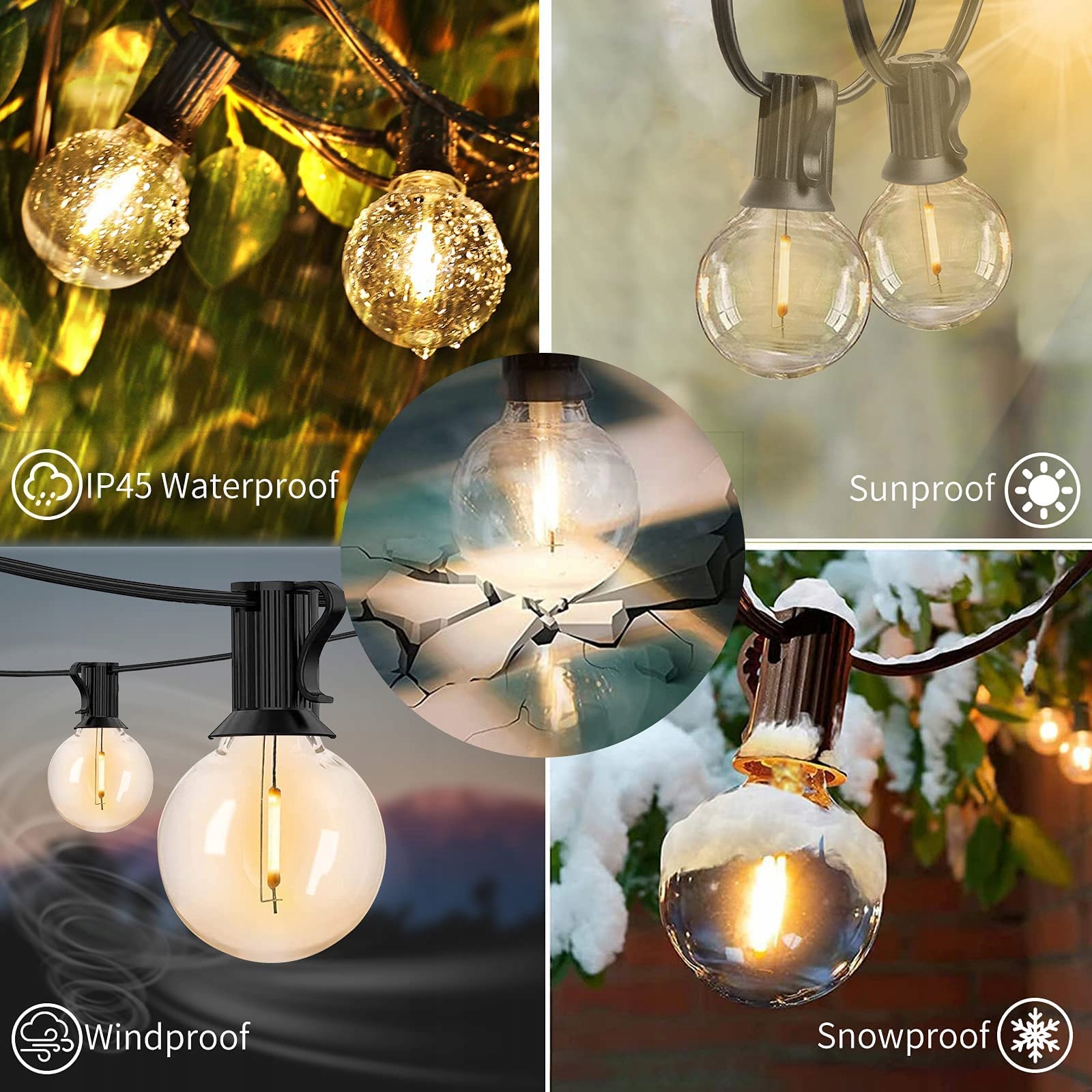YUUCIO Girlanda 30M Lampki Zewnętrzne LED Z Pilotem 50+2 G40 Żarówki — miniatura 9