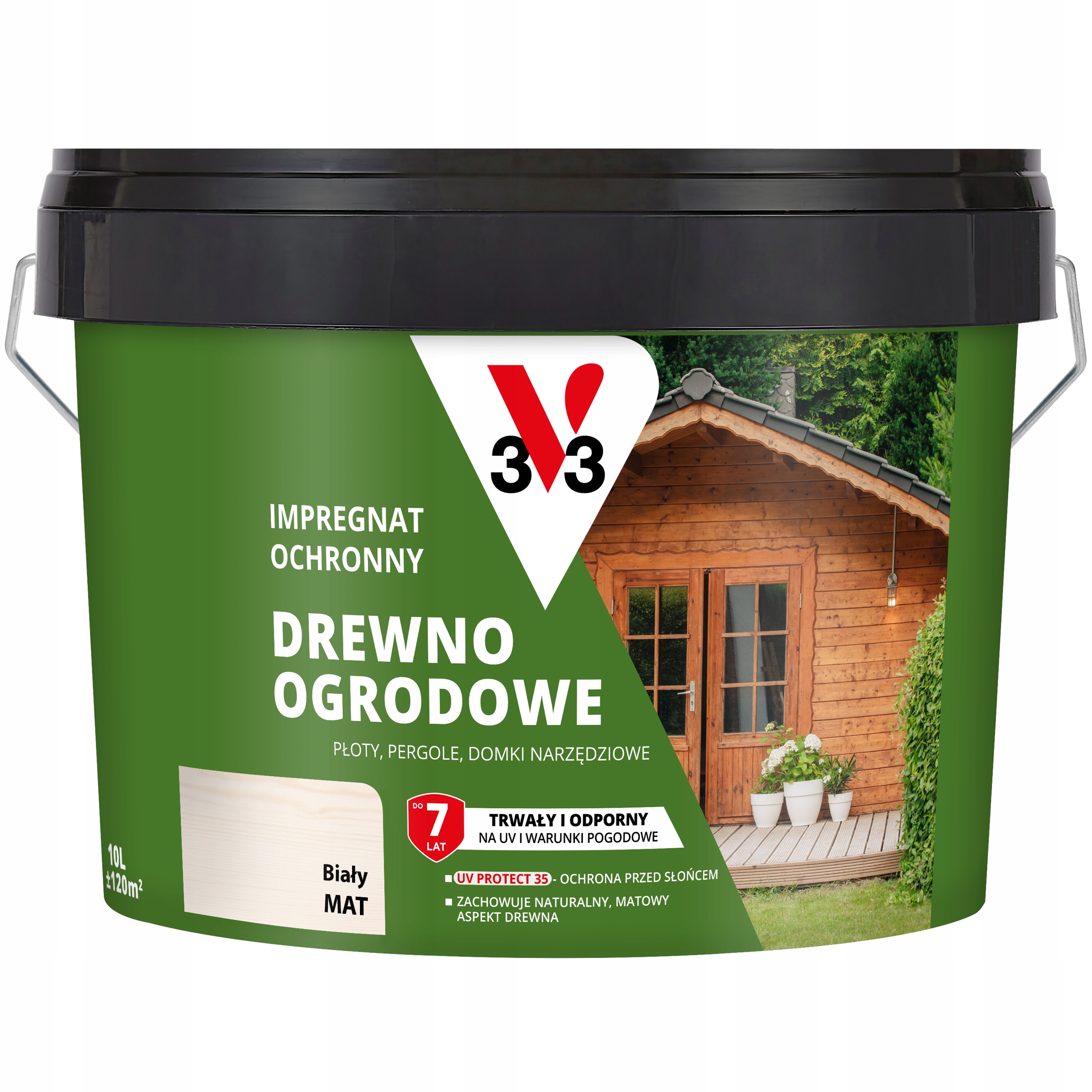 Impregnat Ochronny do Drewna V33 Farba na Zewnątrz na Płot 10l Biały Mat