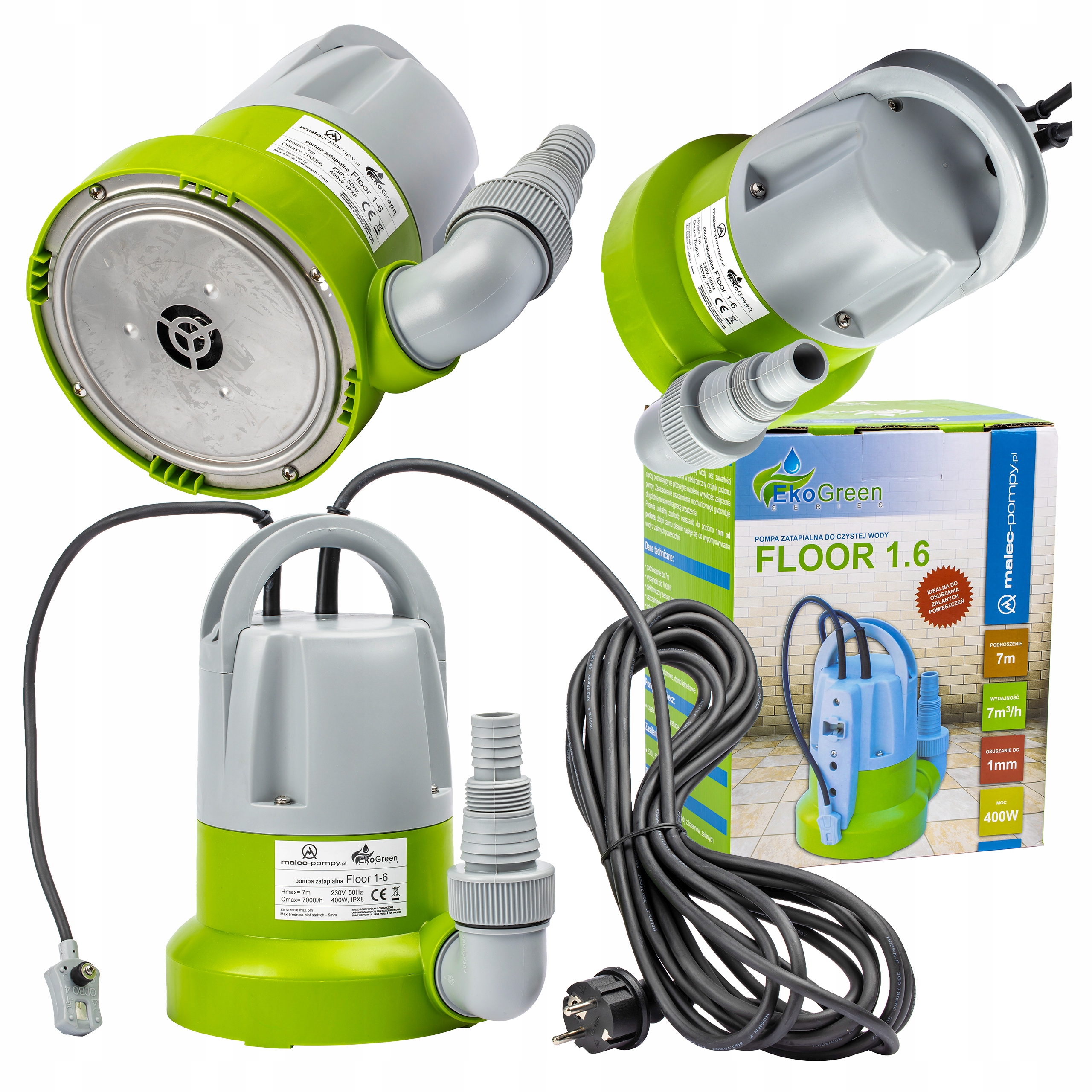Pompa Zatapialna Floor 1.6 Do Wypompowywania Wody Osuszania Do 1mm Zalania