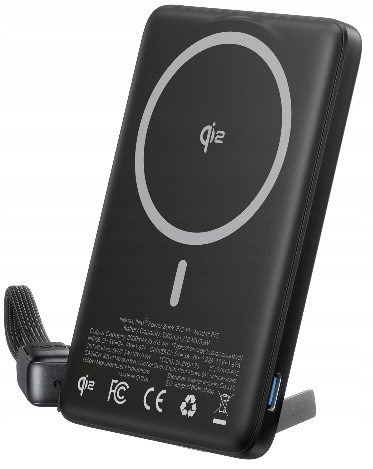 Powerbank indukcyjny Iniu MagPro Slim 5000 mAh 15W Czarny