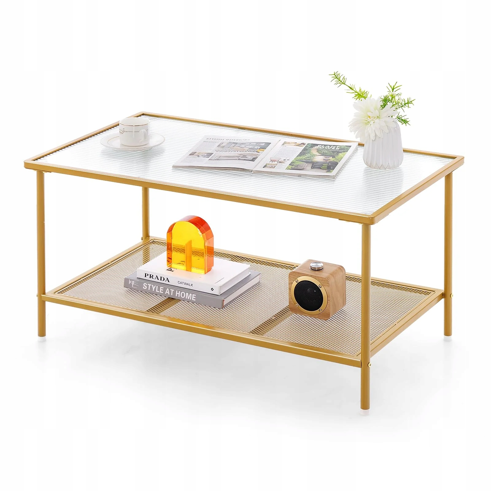 Konferenčný Stolík Elegantný Glamour Sklenený Zlatý 90 X 50 X 46 CM