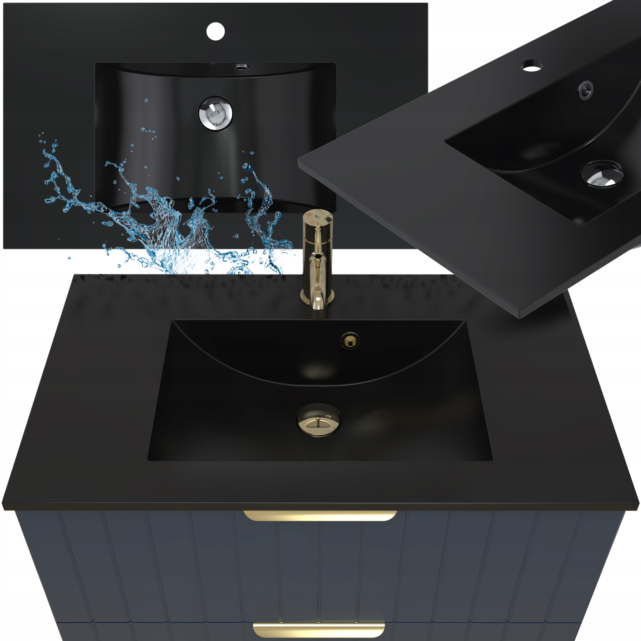 Umyvadlo 80 Konglomerát Granitové Černé Velký Otvor Na Baterie