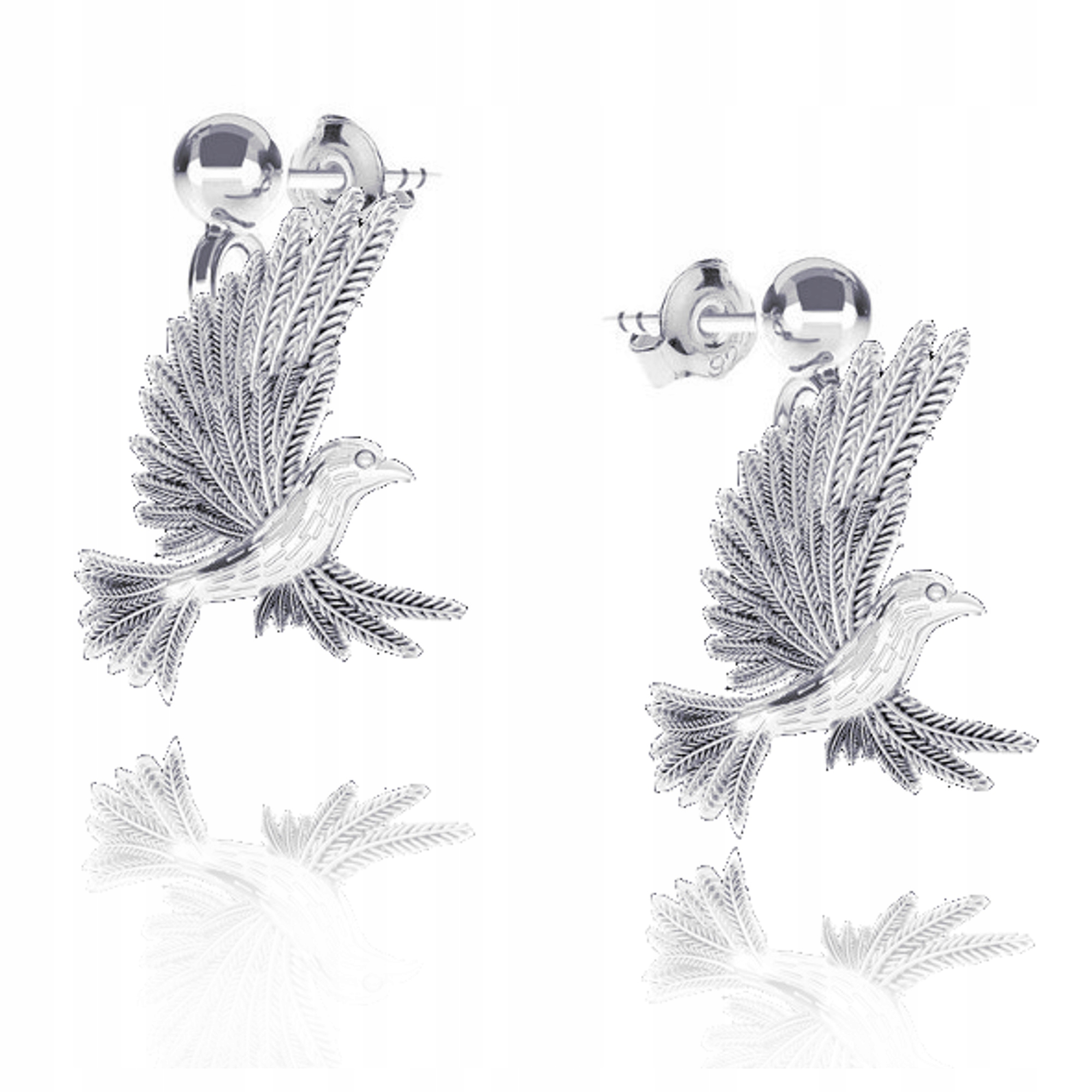 Pták Kolibřík Stříbrné náušnice na tyčkách stříbro 925 Symbol radosti ze života