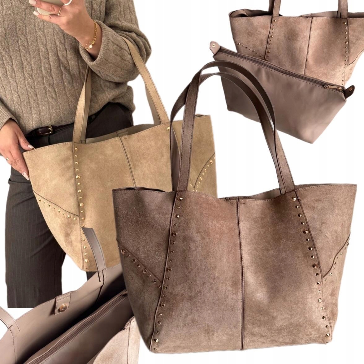 Dámská Kabelka Dárek Na Velikonoce Gallantry Cvočky Shopper Béžová Semišová