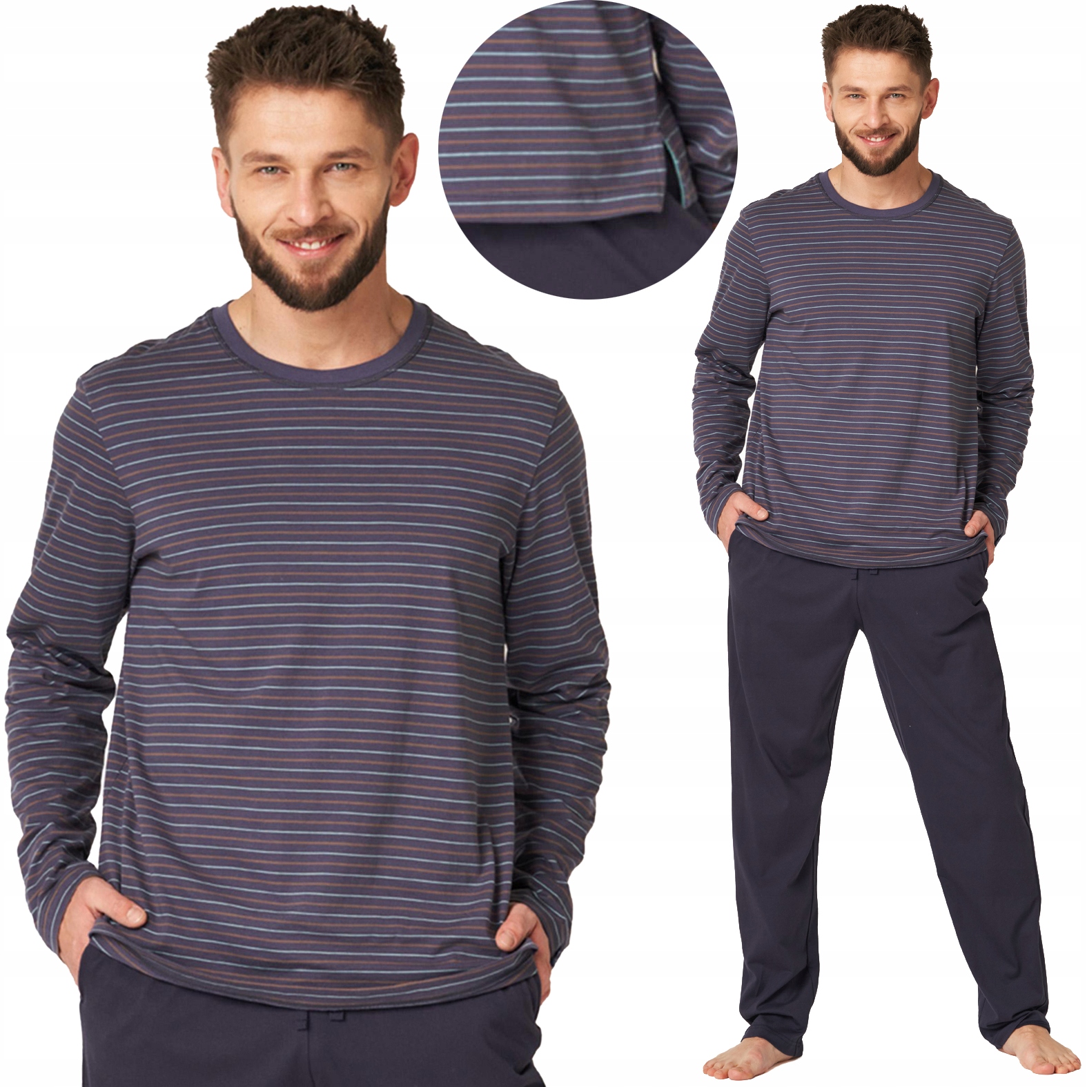 Key Pánské pyžamo s dlouhým rukávem a dlouhými kalhotami Mns grafitové barvy, vel. XXL