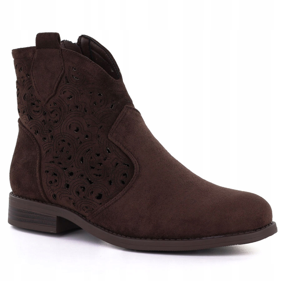 Dámské kotníkové boty semišové kovbojské boty ažurové hnědé S.Barski HY61-8026 40