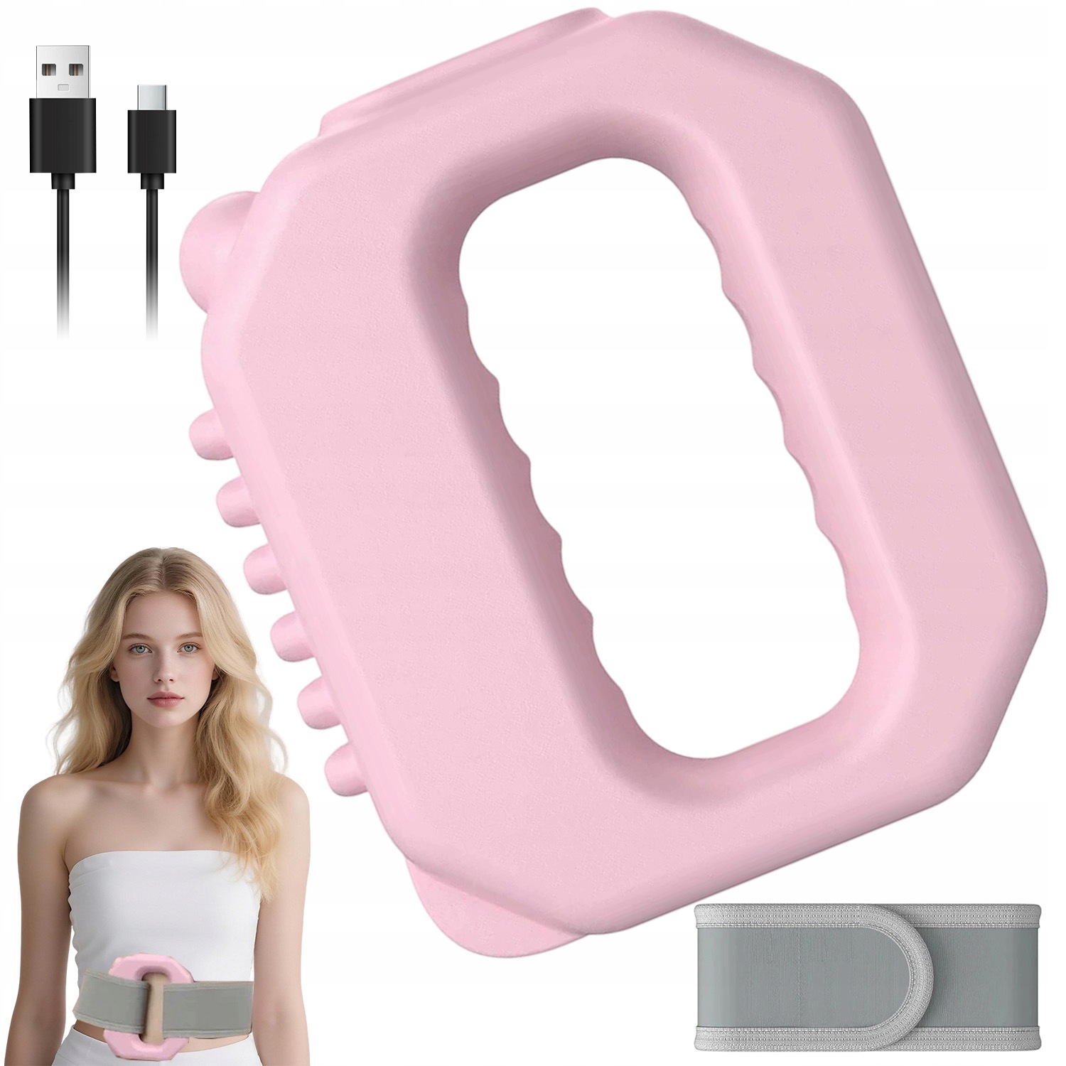 Pas Wibrujący Przenośny Masażer Powięziowy Hands-free Regulowany Różowy