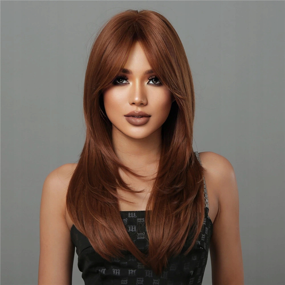 Kaštanově hnědá dlouhá paruka Sienna s měděnými odlesky