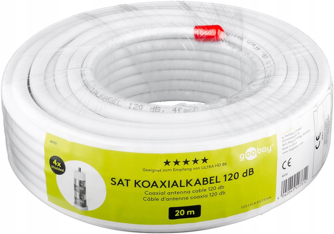 Koaxiální kabel RG6 Goobay 4xEKR 120dB Ccs 20m