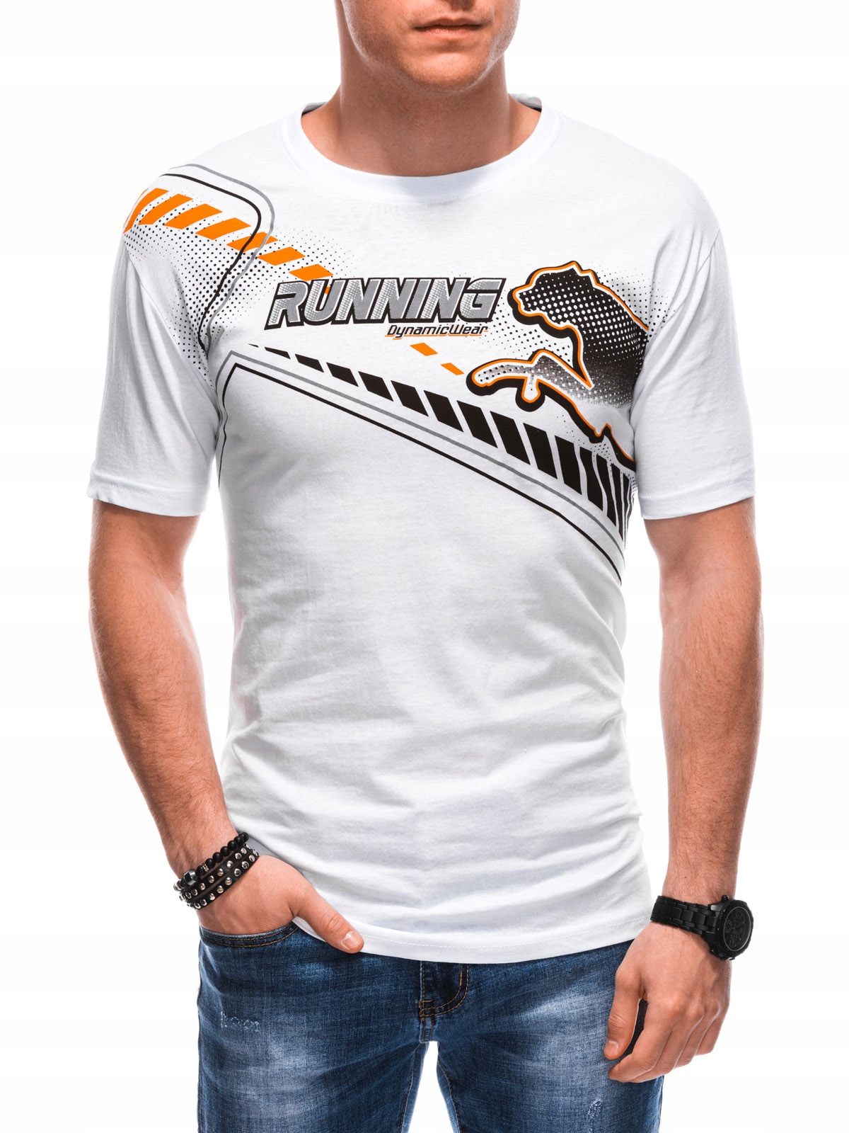 

T-shirt męski nadruk 1800S biały/pomarańczowy XL