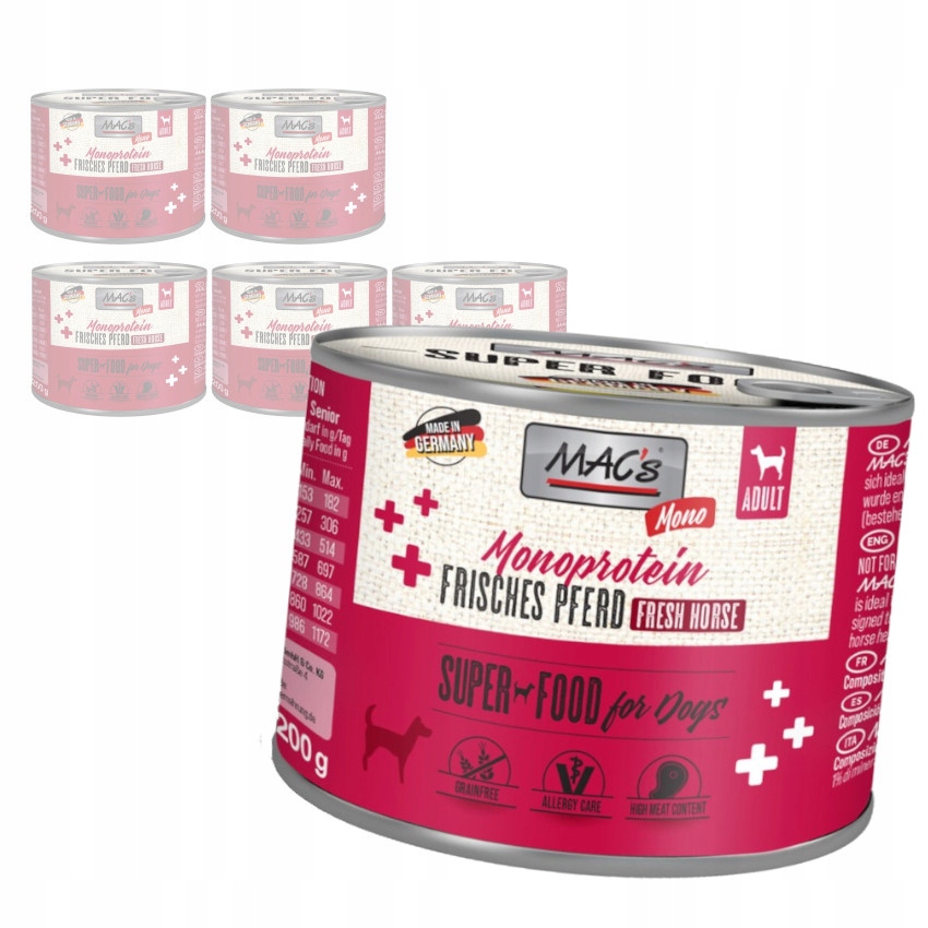 Levně Mac's Dog Vlhké Krmivo Monoproteinové s koněm pro psa 6x200 g Hypoalergenní
