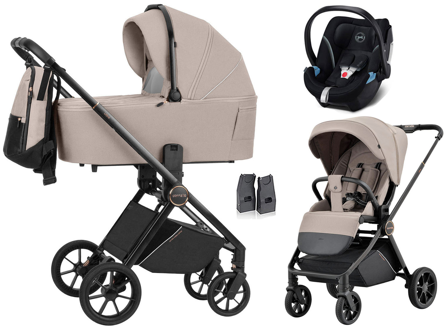 WÓZEK CARRELLO ULTRA CYBEX ATON 5 3w1 ADAPTERY kol. BEIGE