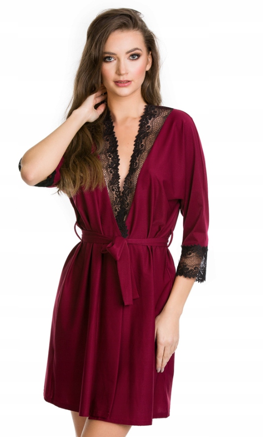 Mediolano Dámský Tenký Župan Ke Kolenům 05093 Červená Bordo L/XL 40/42