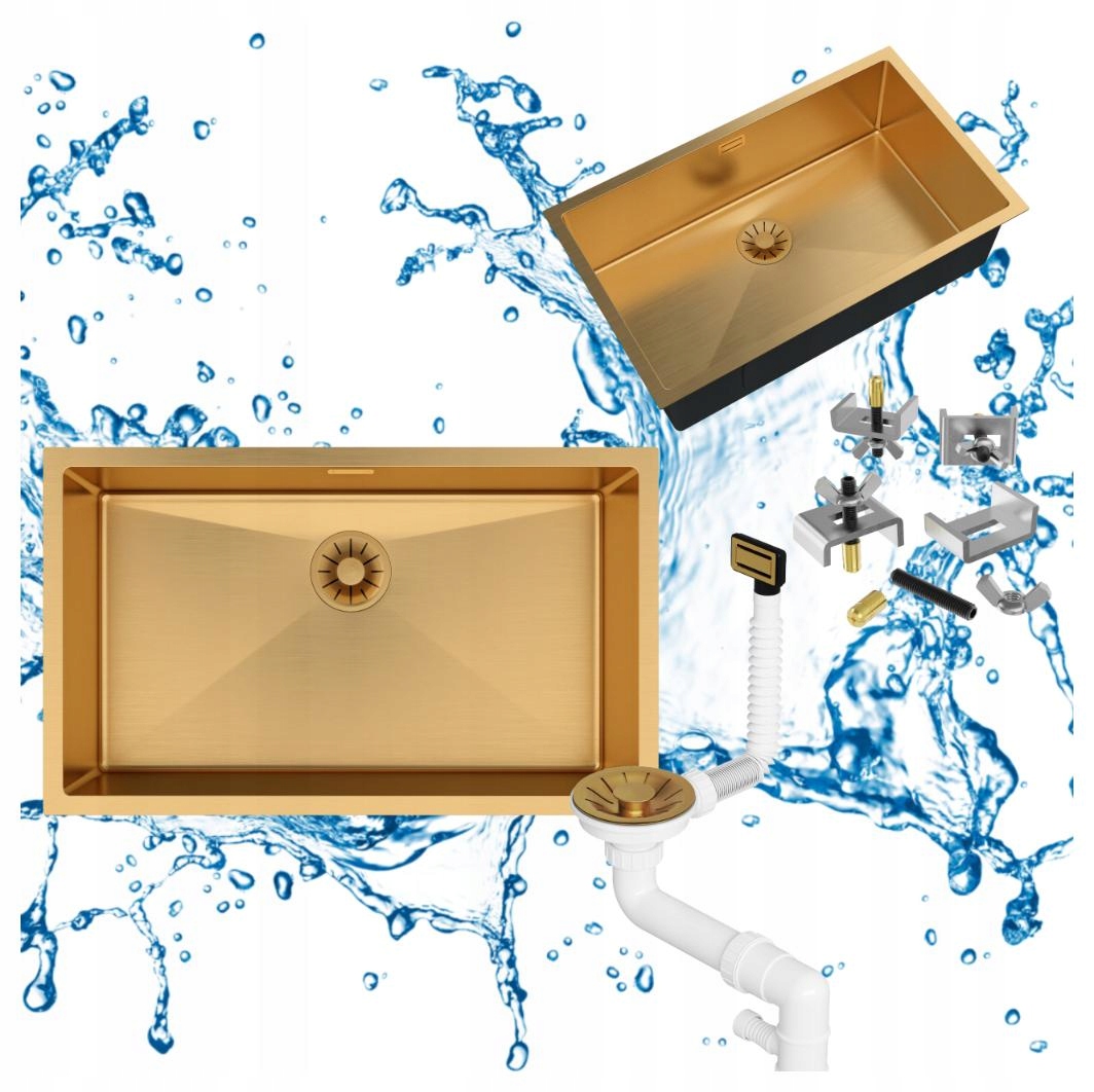 Ocelový Podstolový Dřez Jednokomorový Zlatý SILVO75 sifon Lux