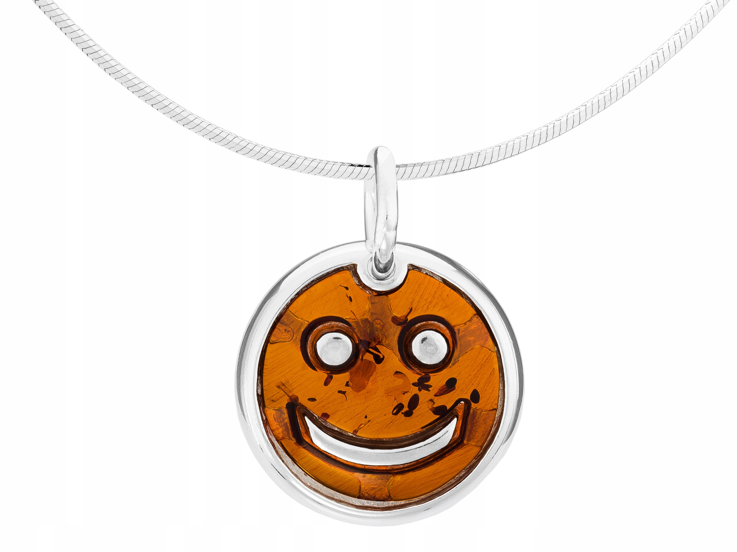 Dlouhý stříbrný Kulatý dámský náhrdelník Úsměv s jantarem Kolo Stříbro 65