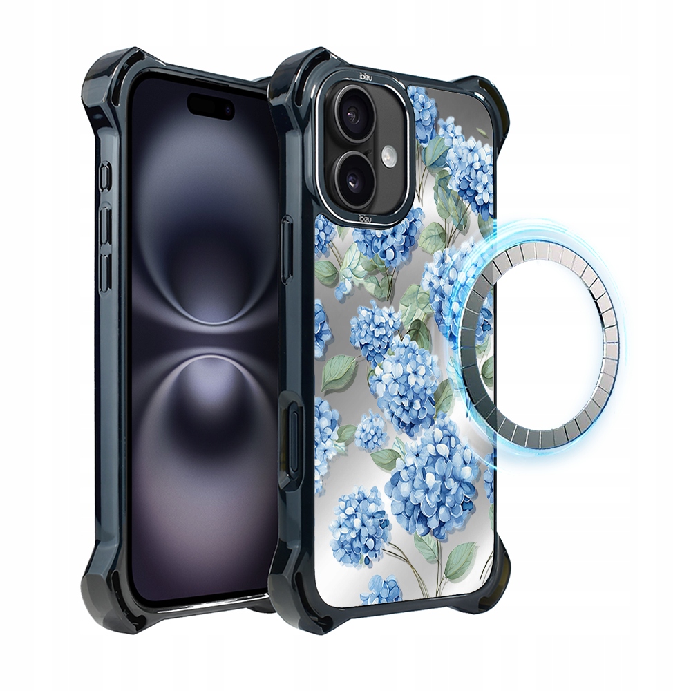 Pouzdro pro iPhone 16 Ibizu DropGuard Ultra s MagSafe, safírová hortenzie