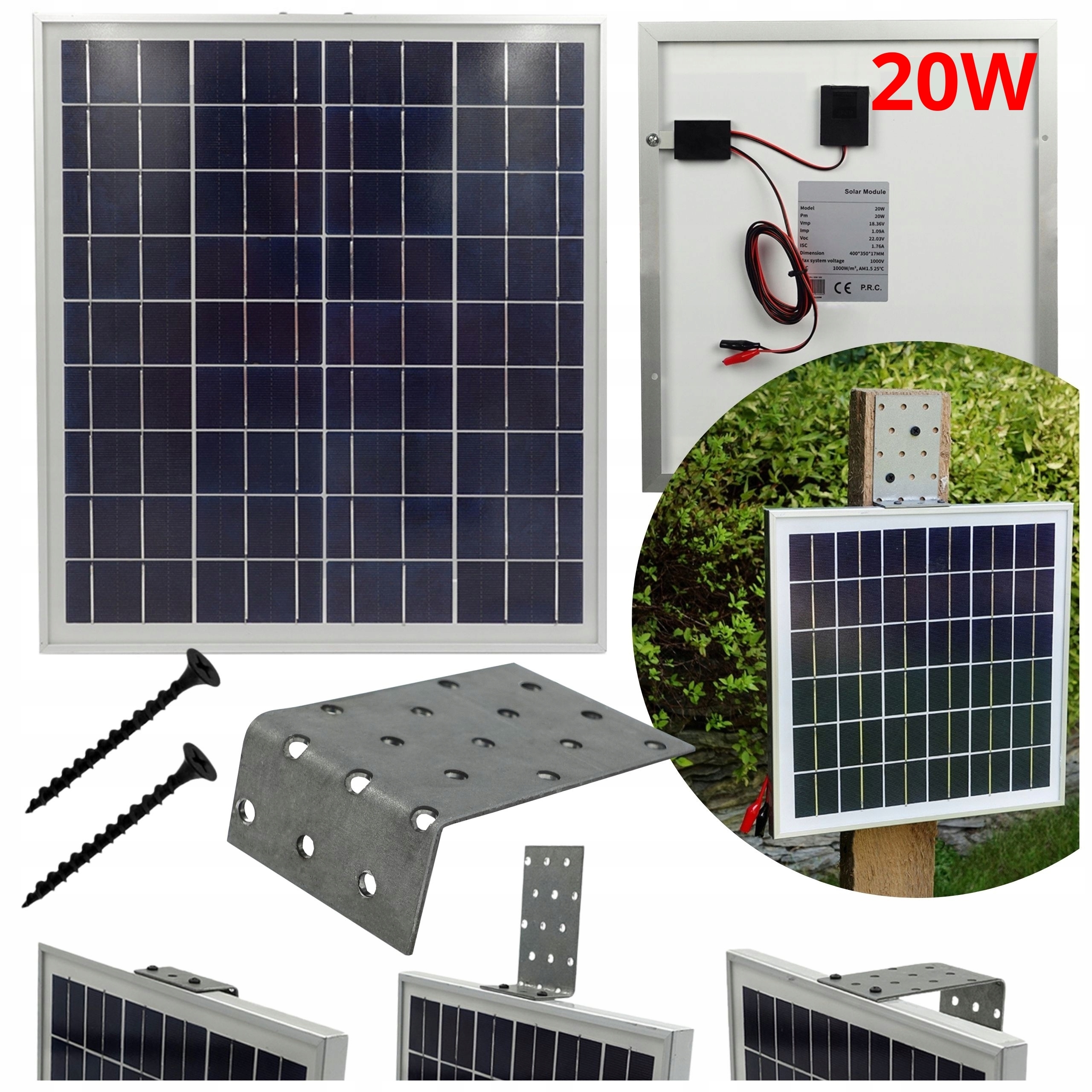 Panel Solarny Pastuch Elektryczny Bateria Słoneczna 20W Ładuje Akumulator