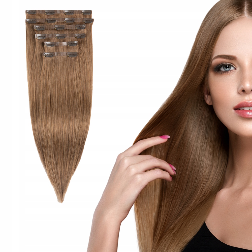 Bezešvé Clip In vlasy přírodní 40 cm 6 pásků 80 g #8 tmavě blond dopňky