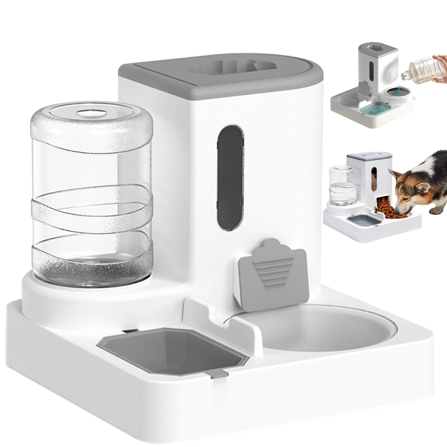 Levně Dávkovač na vodu a krmivo pro kočky Psa Zvířata podavač 2v1 Sada Misek