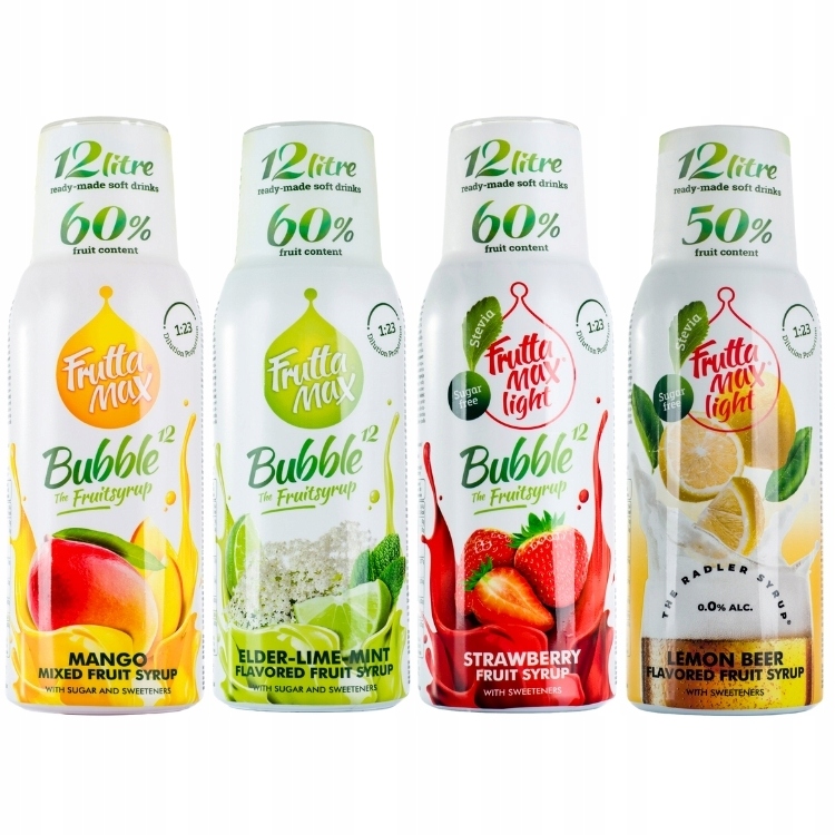 Syrop do wody koncentrat Fruttamax ZESTAW 4 x 500 ml RADLER TRUSKAWKA MANGO