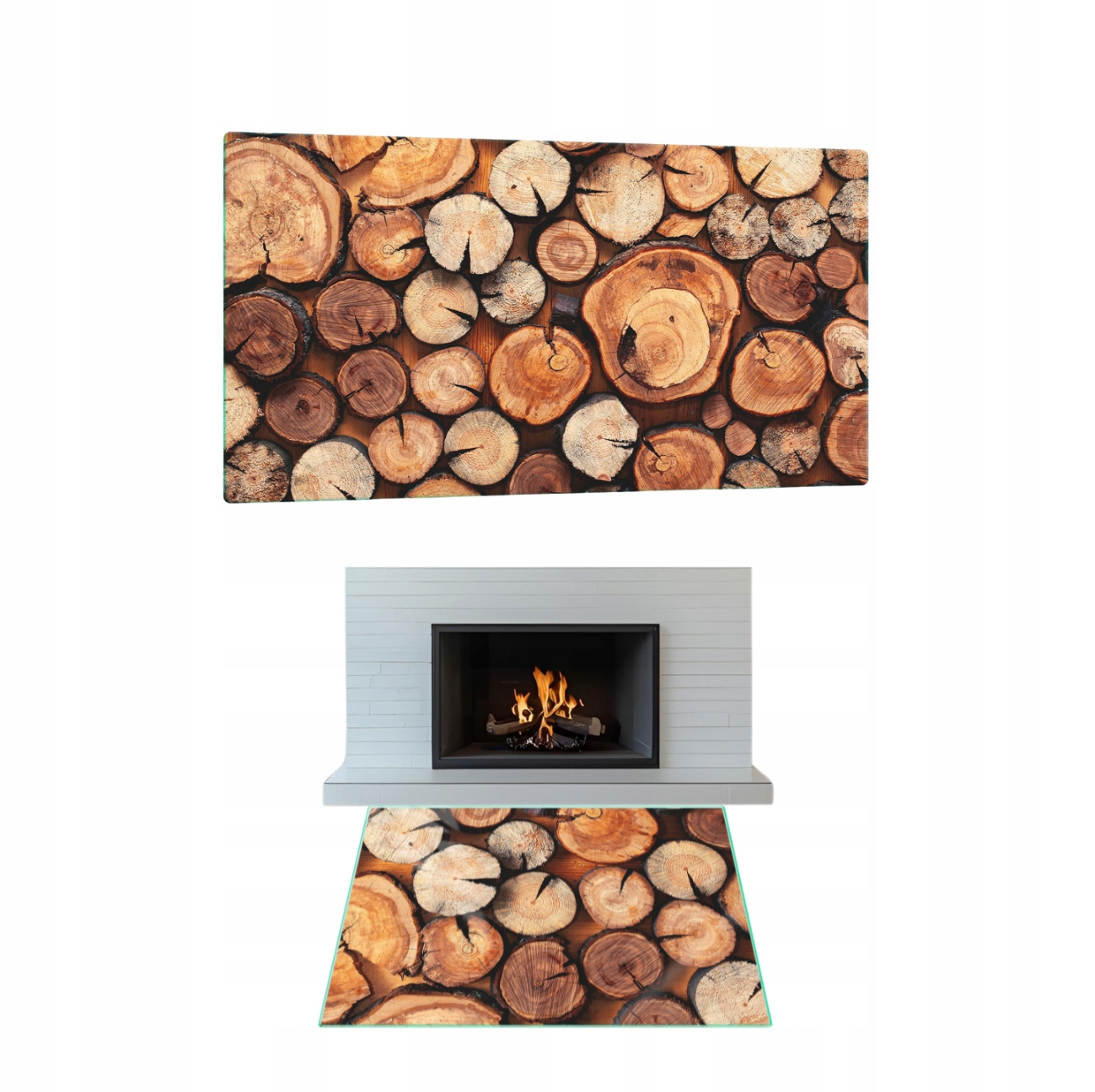 Tvrzené Sklo Pod Kozu Krb Základní Rozměr 80x52cm Grafika Dřevo