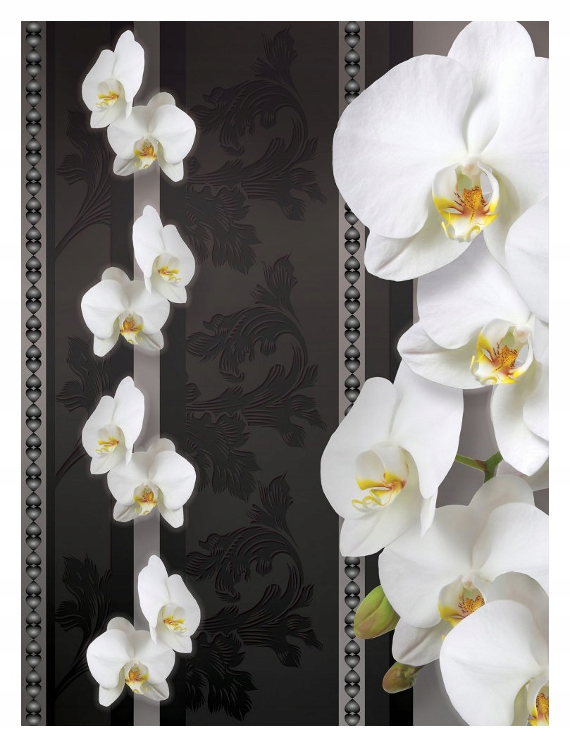 Vliesová fototapeta Orchideje Damašek tmavé pozadí elegance 206x275 lepidlo