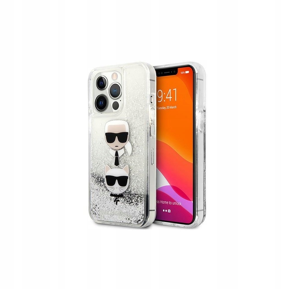 Etui Karl Lagerfeld Liquid Glitter Karl&Choupette Head na iPhone 13 Pro 13