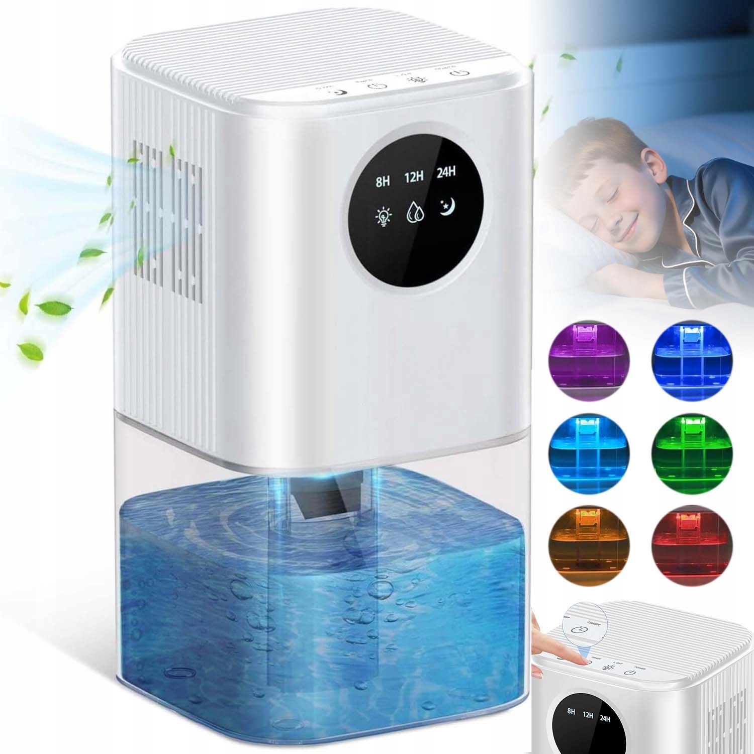 Odvlhčovač Vzduchu S Led Displejem A Nádobou 1.7 L, Tiché Automatické Vypnutí