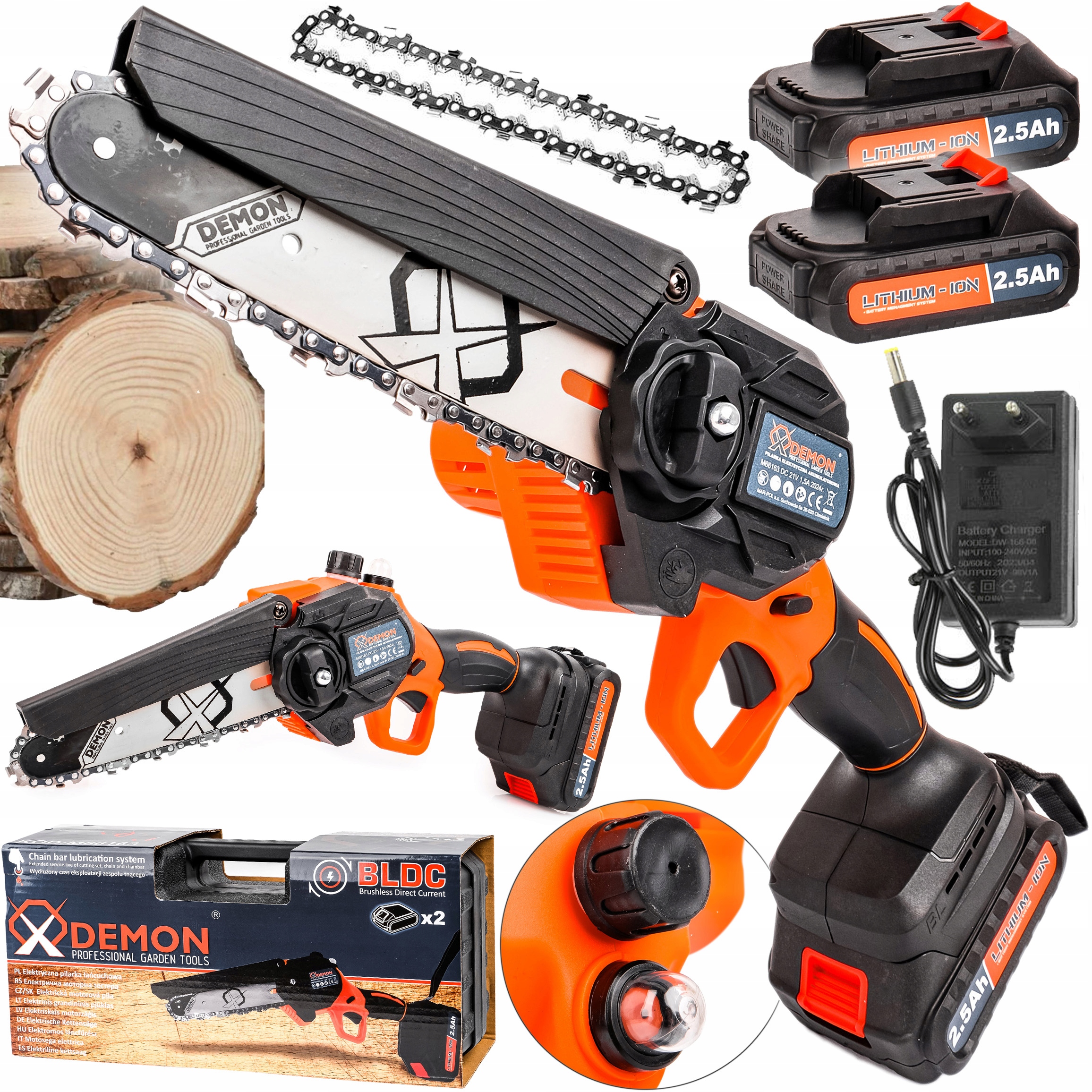 Mini Pilarka Piła Łańcuchowa 6" 15CM Gałęziówka Akumulatorowa 21V 2x Aku