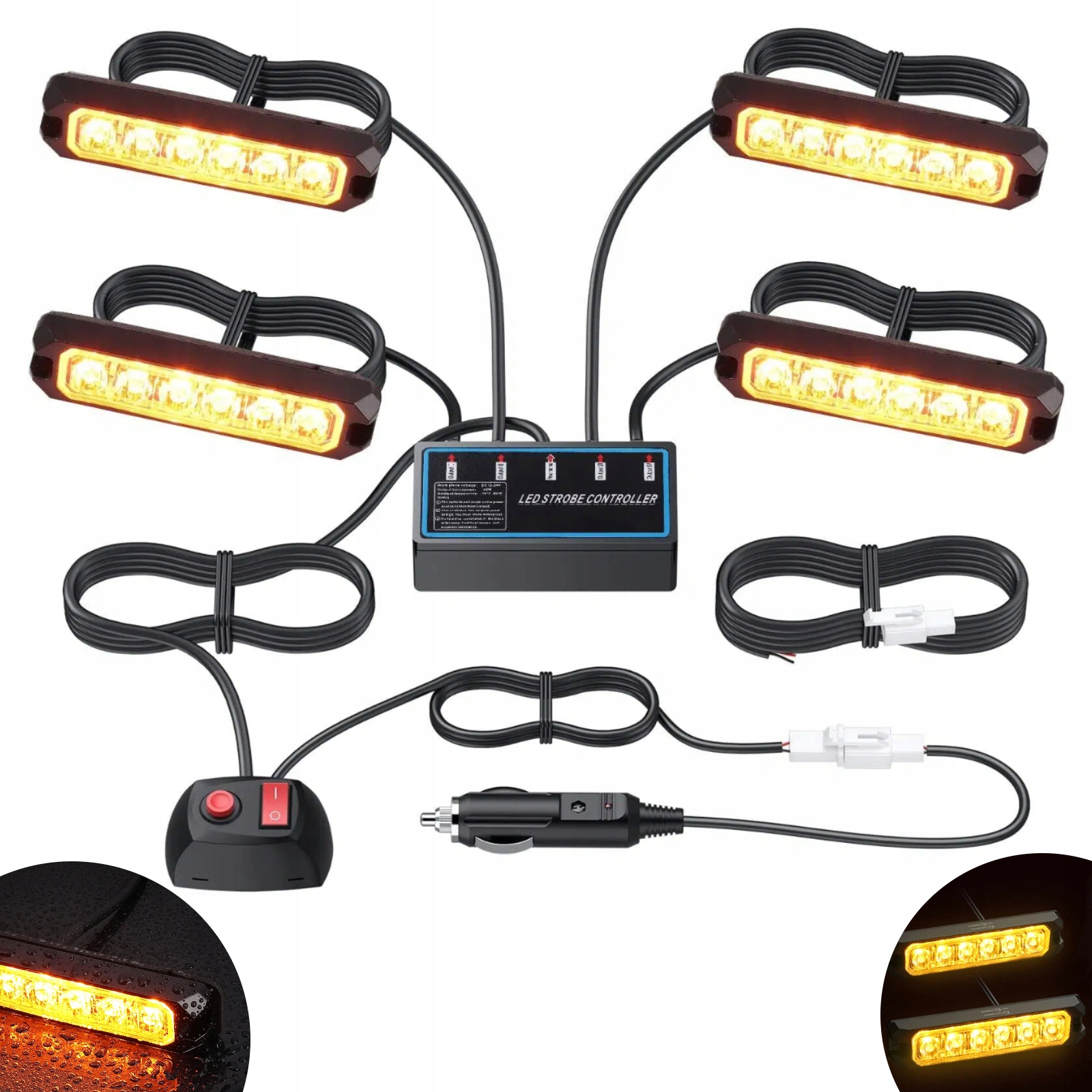 Lampa Stroboskop Oranžová S Atrapou 4x Cob Led sada