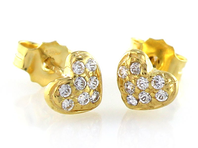 Zlaté Náušnice 585 srdíčka se zirkony, zapínání na puzetku, ideální pro ni