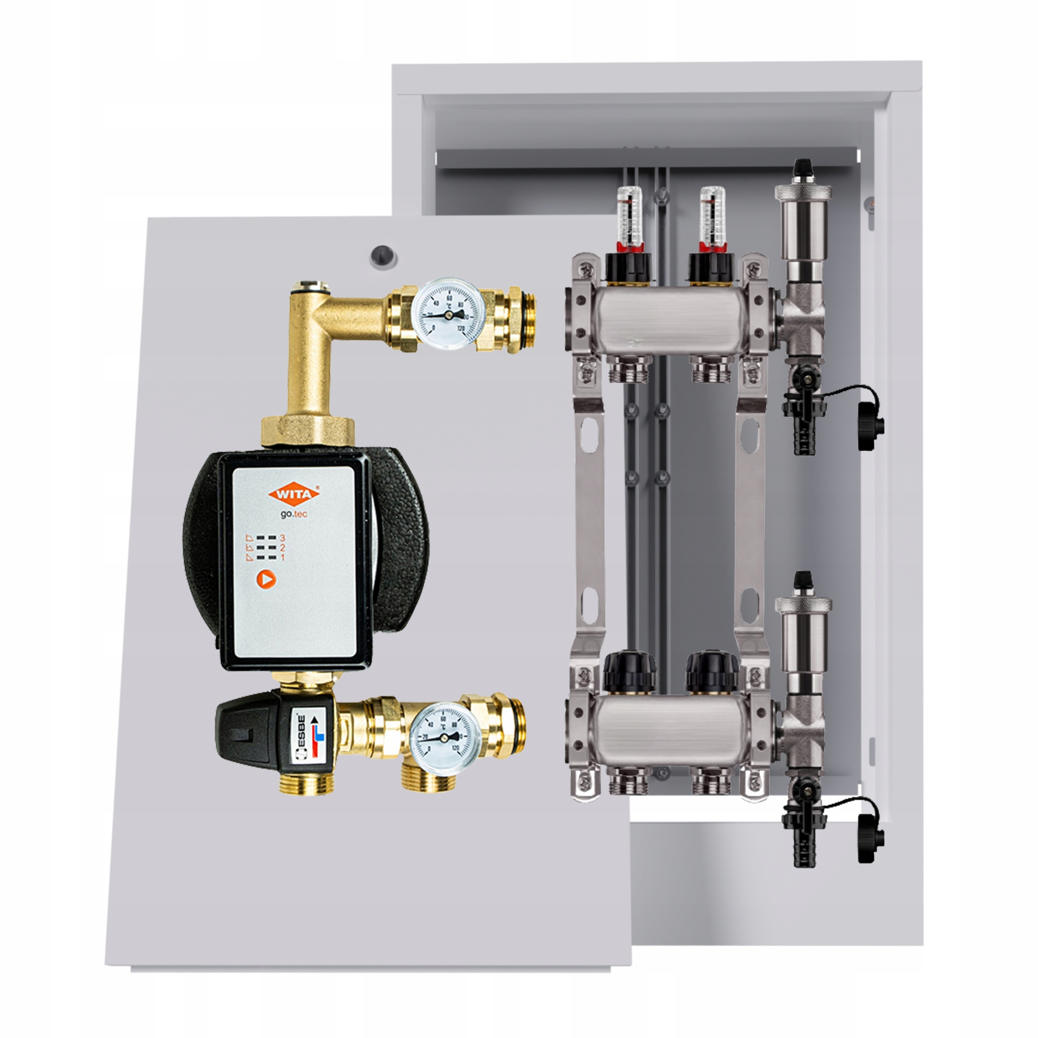 Rozdělovač podlahový nerezový 2 okruhy s čerpadlem Wita box