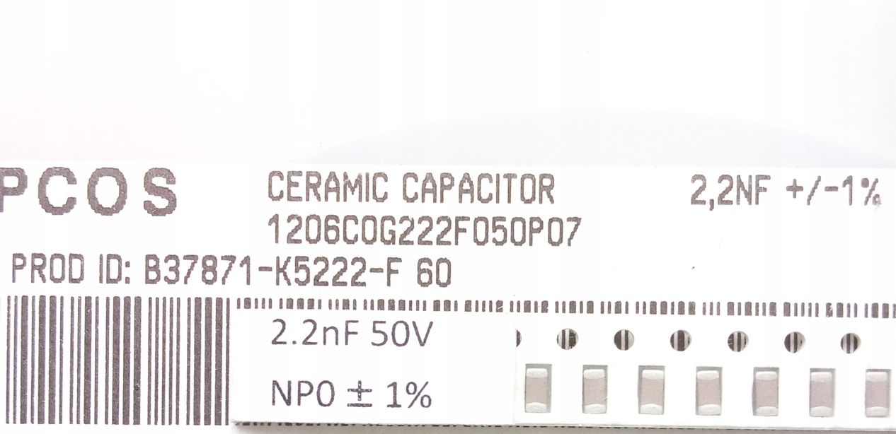 [20szt] 2,2nF 50V NP0 1% kondensator SMD 1206 Producent EPCOS