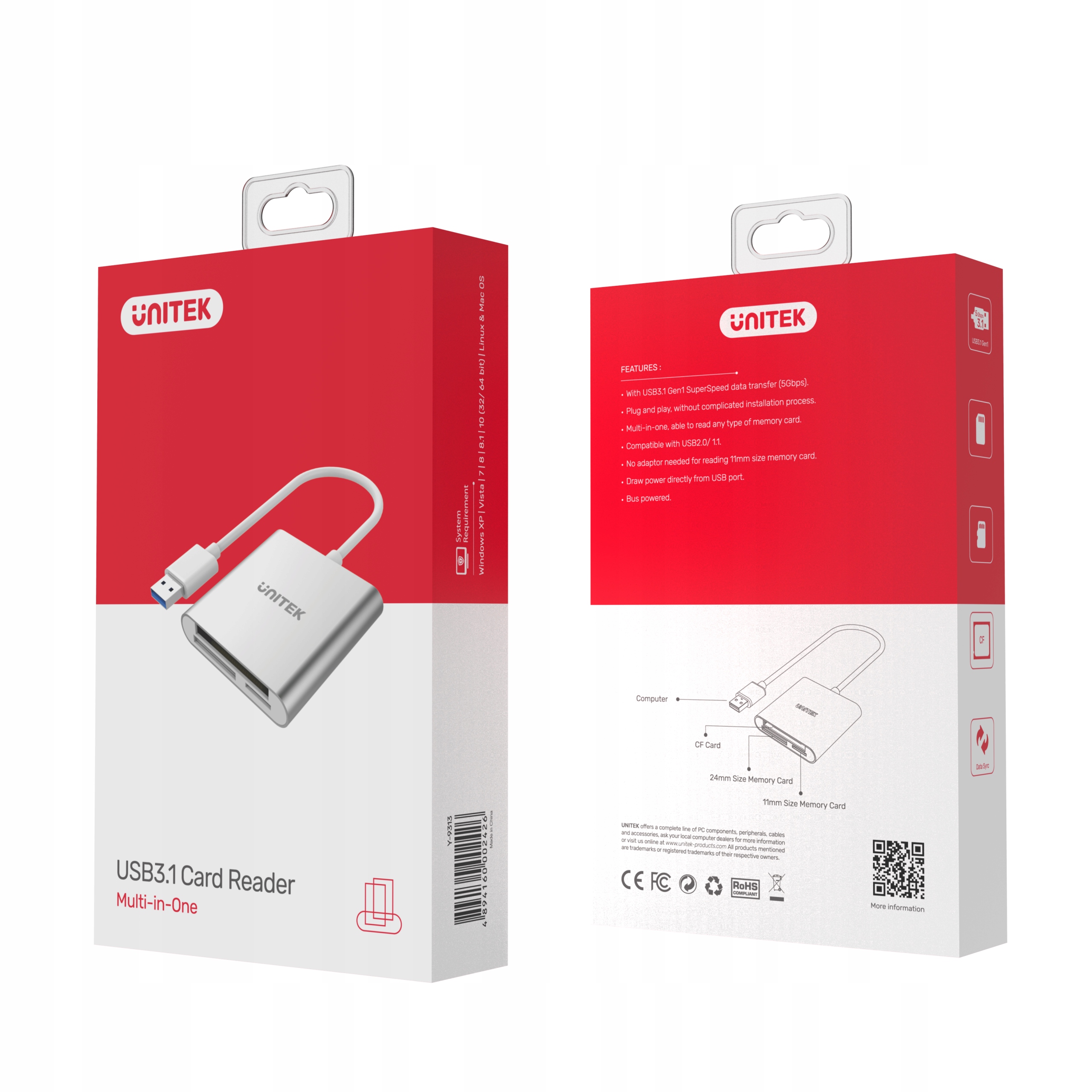 Unitek Y-9313 USB 3.0 czytnik kart microSD CF SDXC Stan opakowania oryginalne