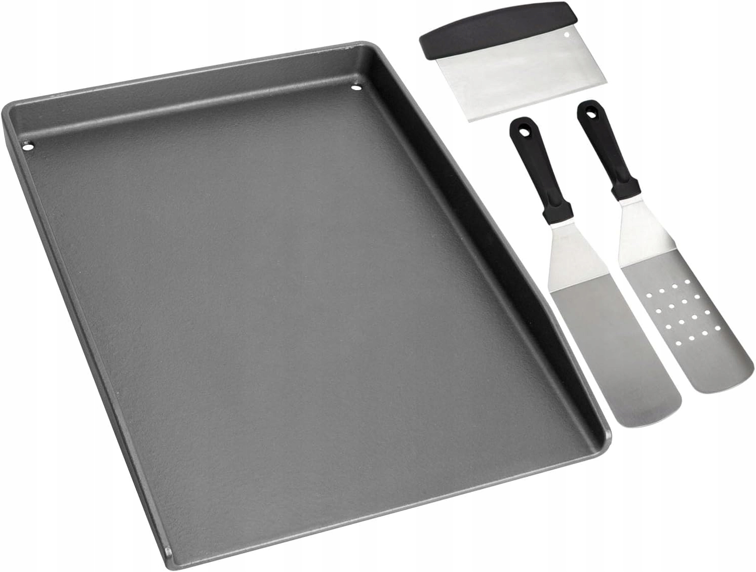 AJ206 Uniwersalna Płyta Żeliwna Plancha Well Grill 40 x 30 cm z Szpatułkami