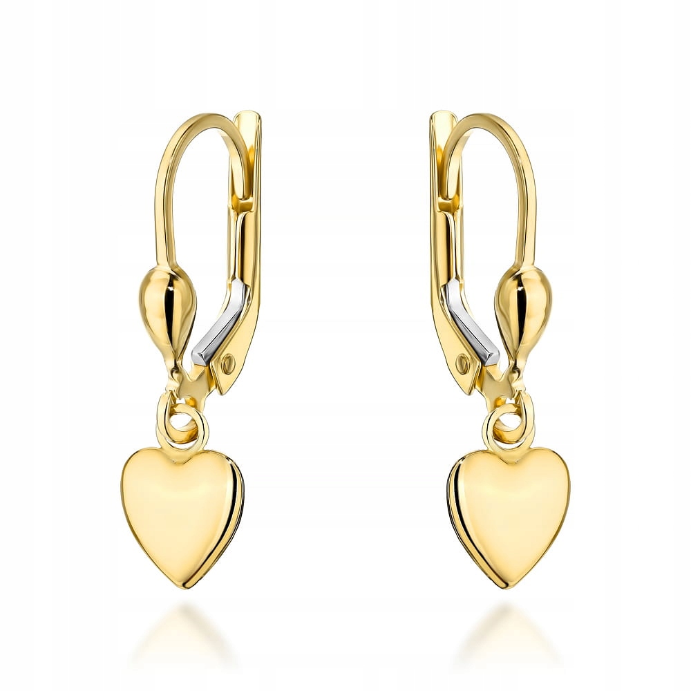 Zlaté náušnice 585 Závěsné hladké srdce 1.56 g Srdíčka bez kamenů