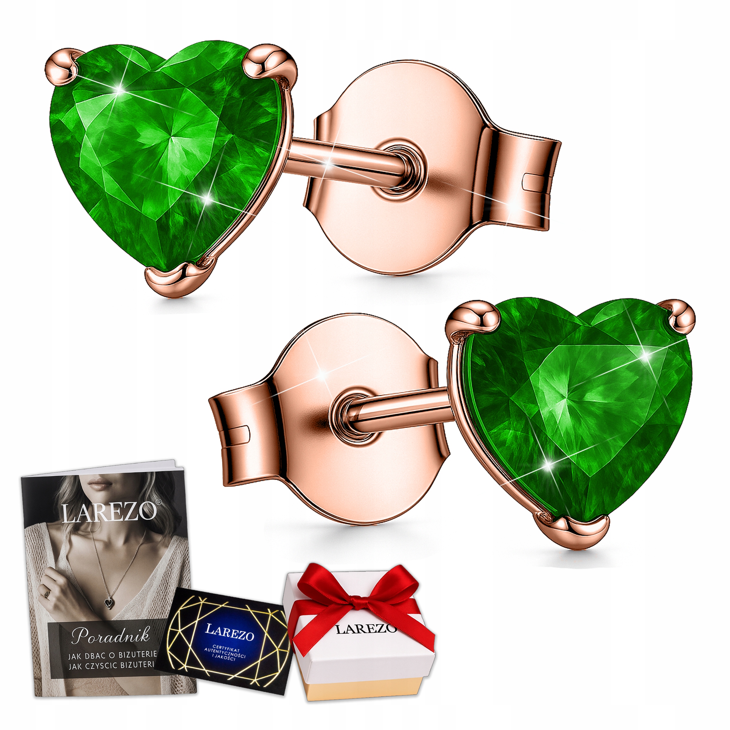 Náušnice Pozlacené Zelené Křišťálové Srdce Zelená Zirkon Stříbro 925