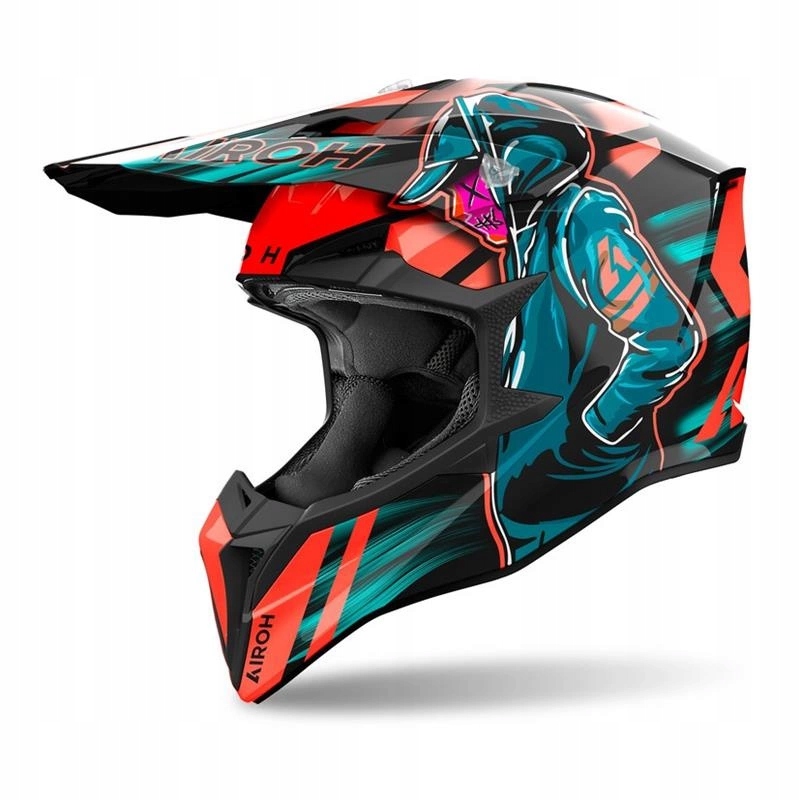 Kask cross Airoh Wraaap Cyber Orange Gloss pomarańczowy fluo czarny Gratisy