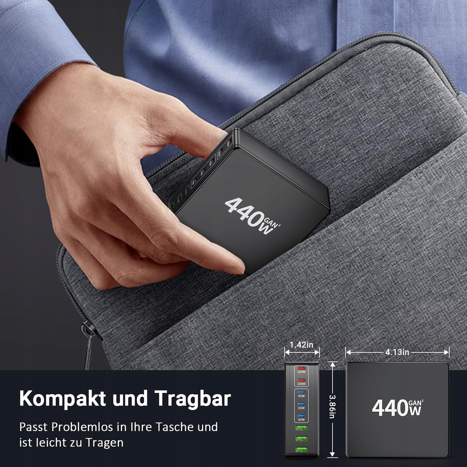 HSSNS Ładowarka USB-C 440W 8-Port Szybkie Ładowanie Laptop iPhone — miniatura 7