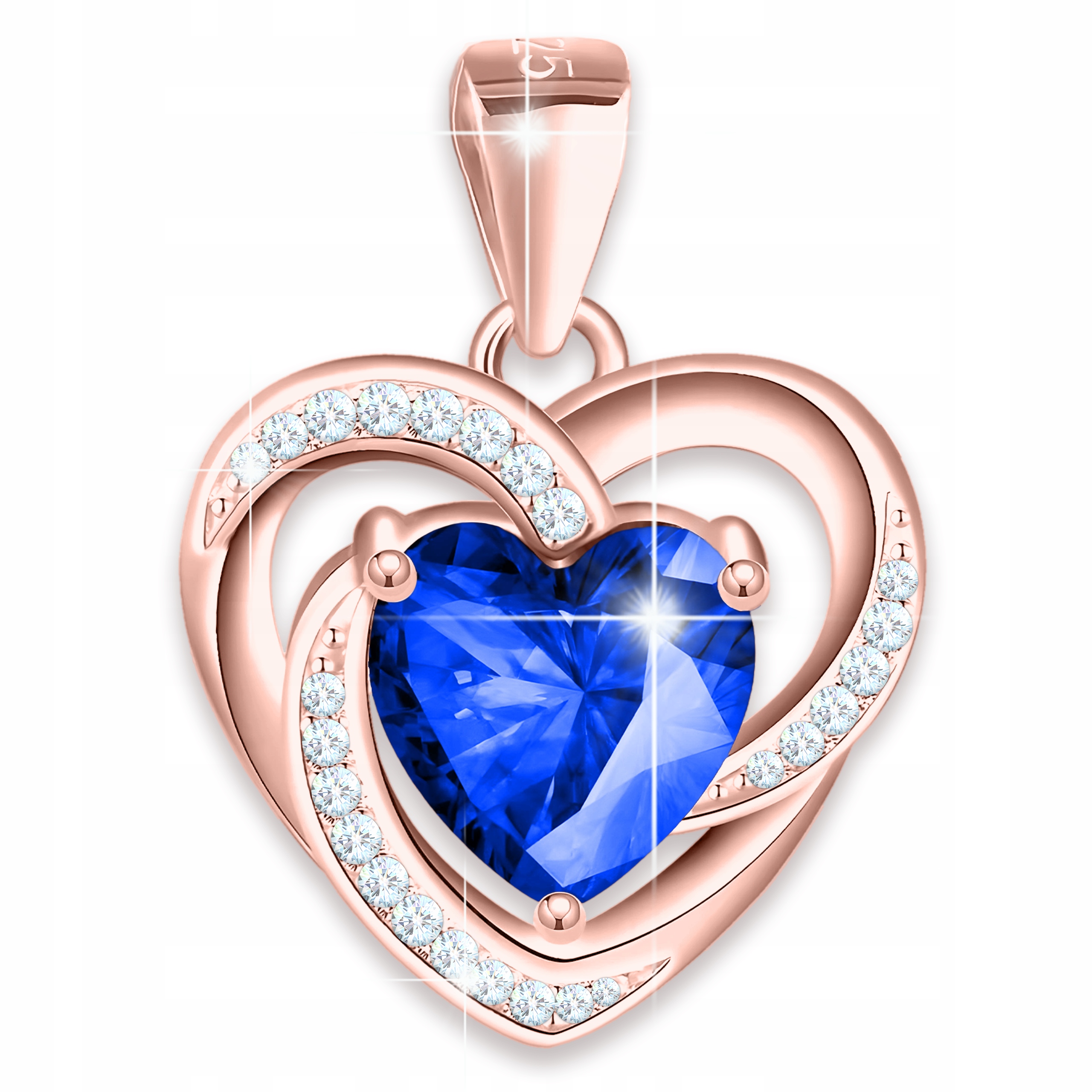 Pozlacený přívěsek Modré křišťálové srdce s zirkony Stříbro 925
