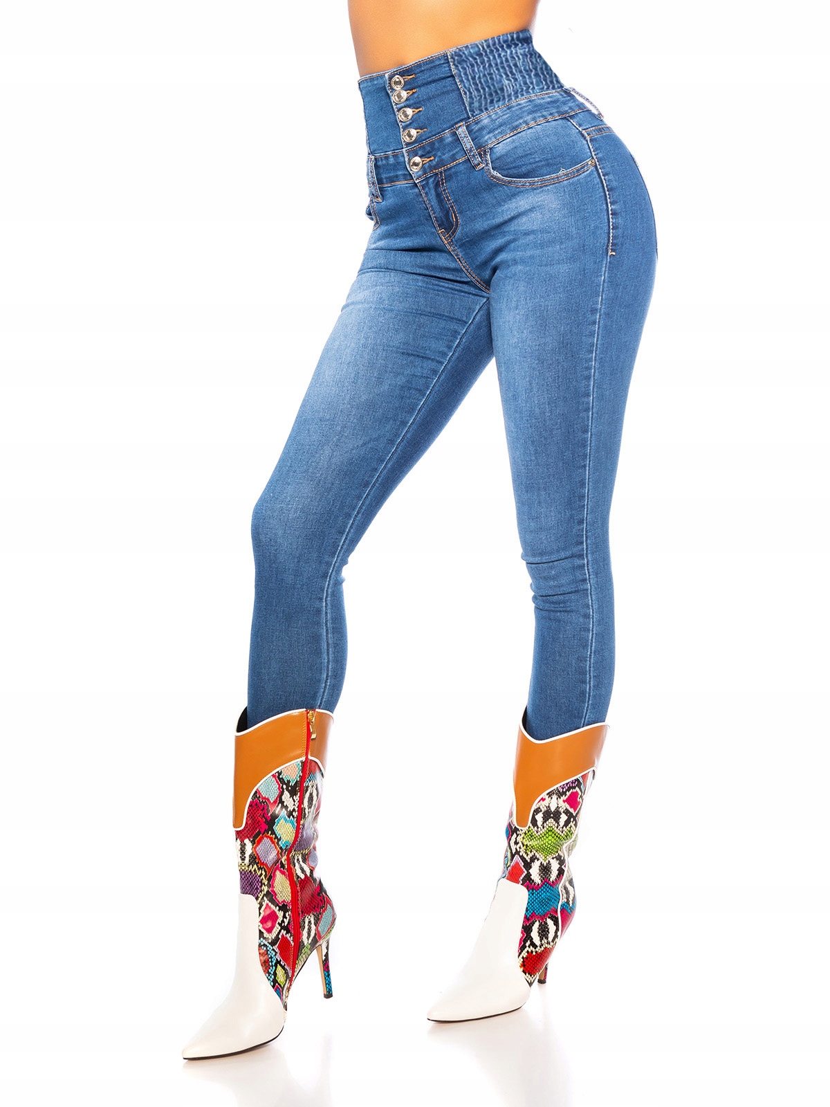 SPODNIE WYSOKI STAN MODELUJĄCE SZEROKI PAS JEANS Stan (wysokość w pasie) wysoki